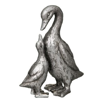 Pair of geese in antique silver - (H) 20 cm