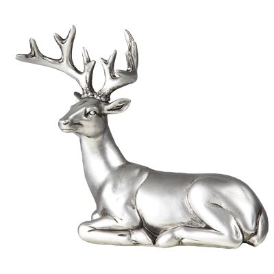 Deer figurine - lying in antique silver