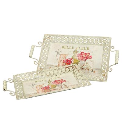 Plateau Fleur - 2 pcs. Ensemble en crème antique