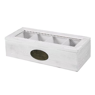Wooden tea box 4 compartments antique white
