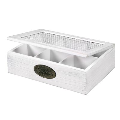 Wooden tea box 6 compartments antique white