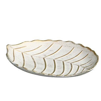 Decorative bowl wood - oak leaf antique white