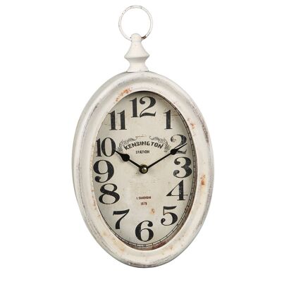 Reloj de pared antiguo de metal blanco - 28 cm