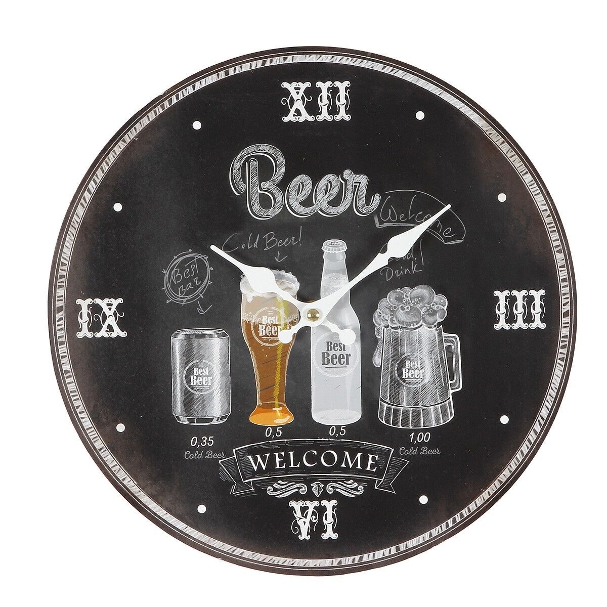 Orologio da parete - Birra in nero - 28 cm