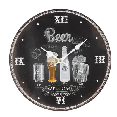 Horloge Murale - Bière en Noir - 28 cm
