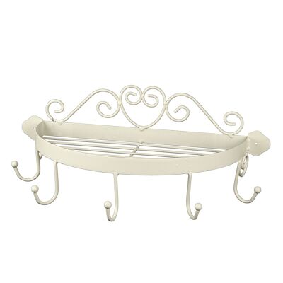 Semicircular shelf with antique white hooks