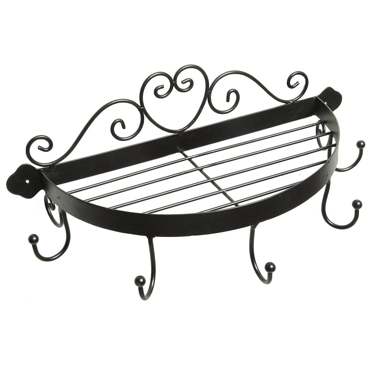 Half round shelf with black hooks