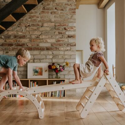 Zickenling Set – 5-fach höhenverstellbares Kletterdreieck (60cm) mit Rutsche und Bogen