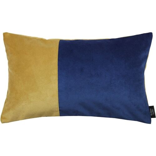 2 Colour Patchwork Velvet Navy + Yellow Pillow-60cm x 40cm