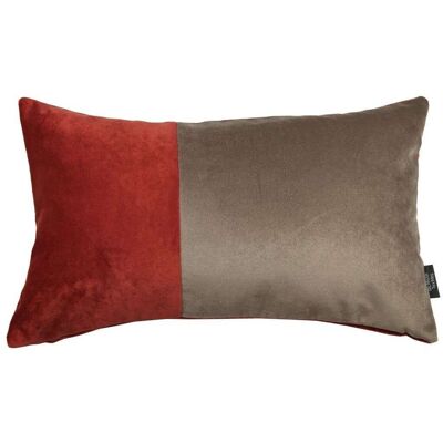 2 Colour Patchwork Velvet Red + Brown Pillow-60cm x 40cm