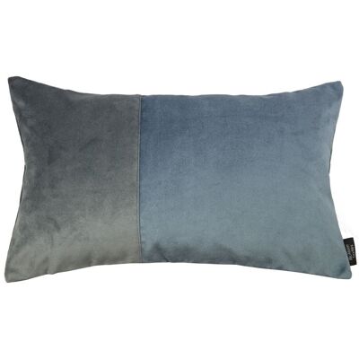 2 Colour Patchwork Velvet Blue + Grey Pillow-50cm x 30cm
