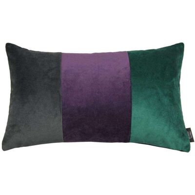 3 Colour Patchwork Velvet Green, Purple + Grey Pillow-50cm x 30cm