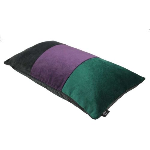 3 Colour Patchwork Velvet Green, Purple + Grey Pillow-60cm x 40cm
