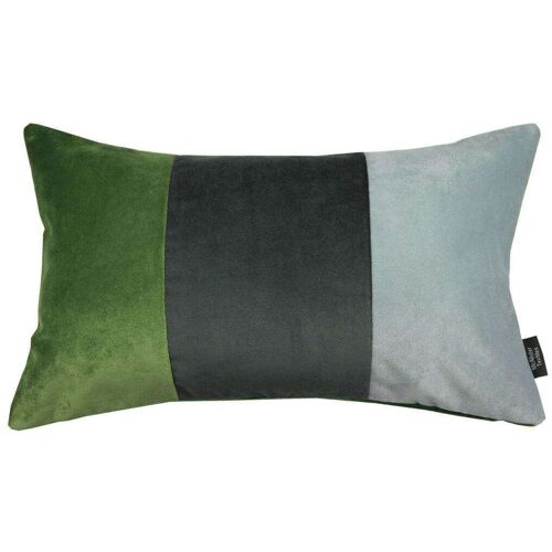3 Colour Patchwork Velvet Green, Silver + Grey Pillow-50cm x 30cm