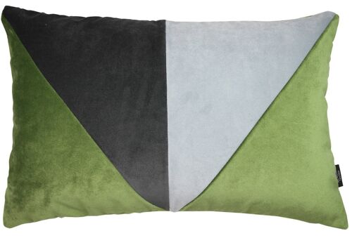 3 Colour Patchwork Velvet Green, Silver + Grey Pillow-60cm x 40cm