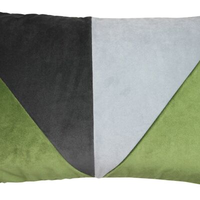 3 Colour Patchwork Velvet Green, Silver + Grey Pillow-60cm x 40cm