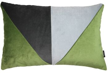 Velours Patchwork 3 Couleurs Vert, Argent + Oreiller Gris-60cm x 40cm 1