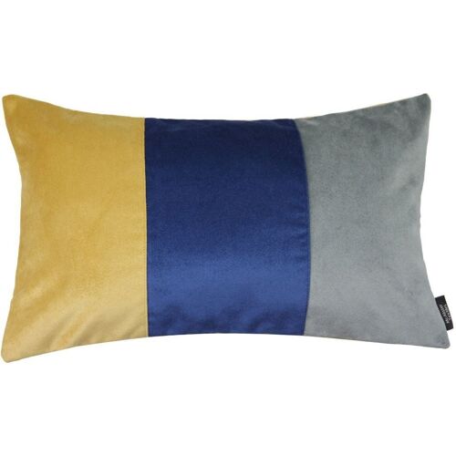 3 Colour Patchwork Velvet Navy Blue, Yellow + Grey Pillow-50cm x 30cm