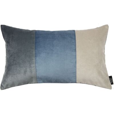 3 Colour Patchwork Velvet Blue, Gold + Grey Pillow-50cm x 30cm