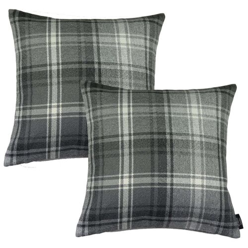 Angus Charcoal Grey Tartan 43cm x 43cm Cushion Sets-Set of 2