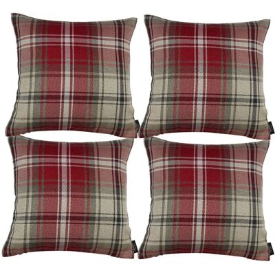 Angus Red + White Tartan 43cm 43cm Cushion Sets-Set of 4