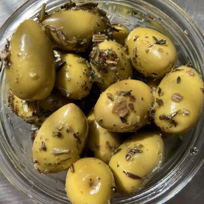 Olives vertes picholines 19/21 aux herbes de Provence 2kg