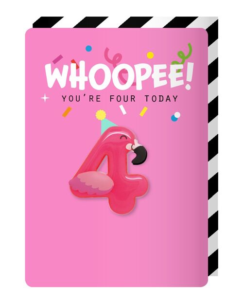 Age 4 Flamingo magnet card