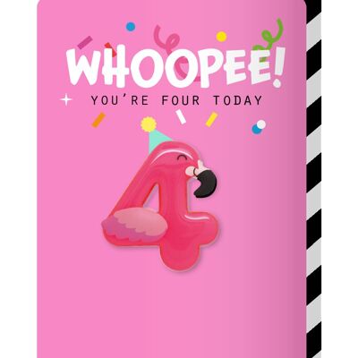 Age 4 Flamingo magnet card