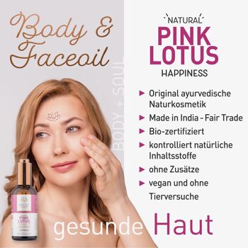Huile ayurvédique corps et visage Lotus Rose/Bonheur 100ml/Vegan/cosmétiques naturels certifiés 2