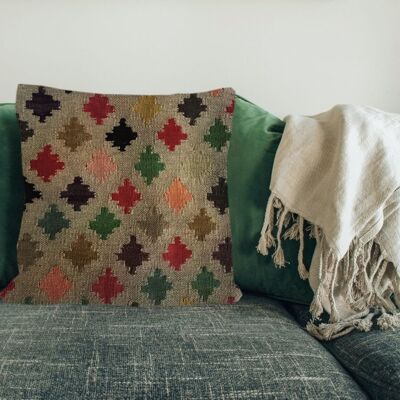 Kilim handvavt kuddfodral i palmblad