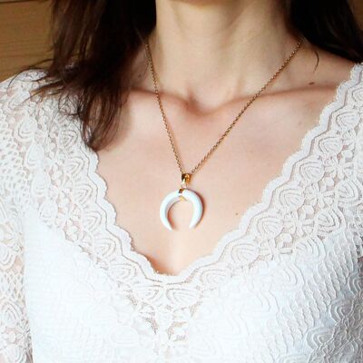 White Stone Moon Necklace