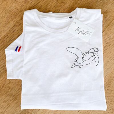 T-shirt blanc coton bio Femme brodé tortue