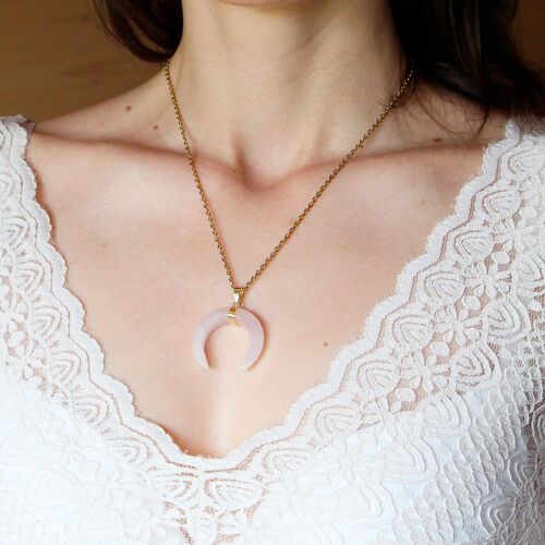 Collier Lune en Quartz Rose