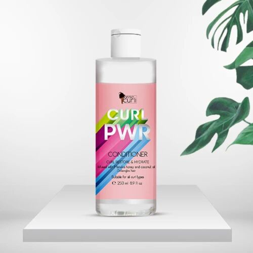CURL PWR restore & hydrate conditioner. Infused with manuka honey and coconut oil.