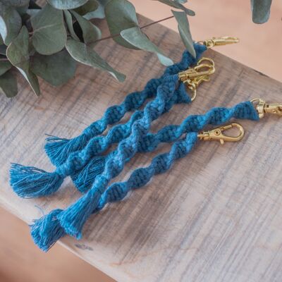 Porte-clés macramé torsadé | bleu paon