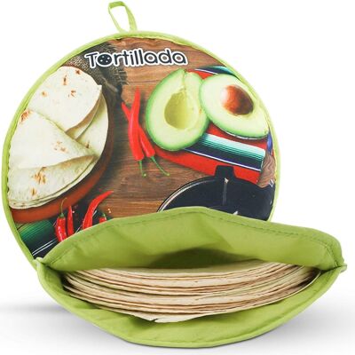 Tortillada - 30cm Tortilla Warmer / Warming Container Microwaveable Made of Cotton/Polyester (Green)