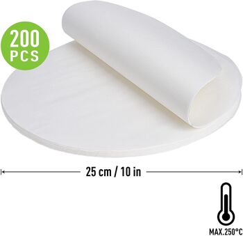 Tortillada - 200 morceaux de feuilles de papier sulfurisé prédécoupées / coupes de papier sulfurisé rondes (25cm) 2