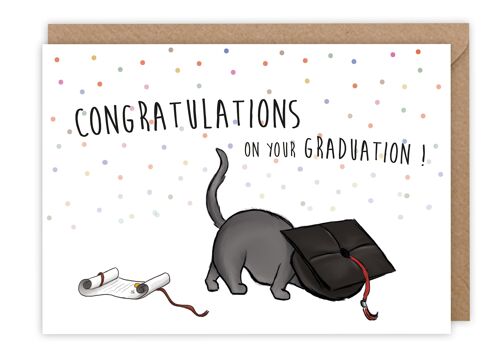 Carte felicitation diplome - un chat sous le chapeau