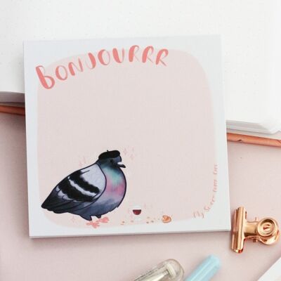 Bloc note carré Bonjour - Pigeon Parisien