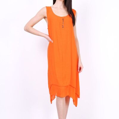 Plain mid-length dress REBECCA Blue Orange