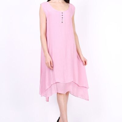 Einfarbig rosa REBECCA halblanges Kleid Pink