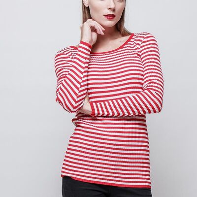 AURORA beige striped sailor sweater Red