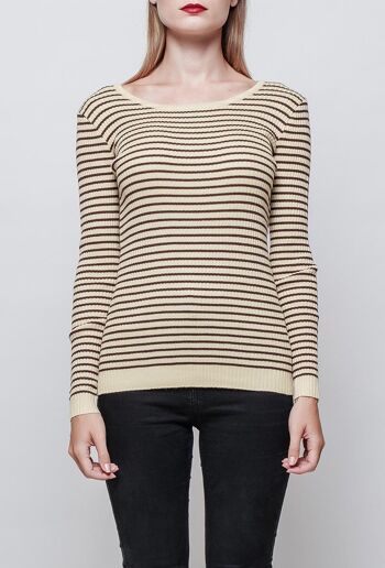 Pull marinière rayé AURORA beige   Noir 3