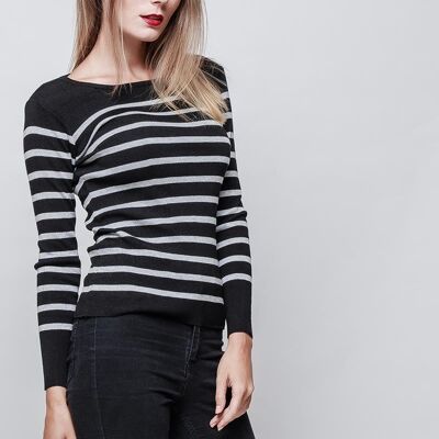 Pull marinière MELLA col rond noir   Noir