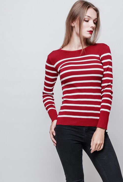 Pull marinière MELLA col rond noir   Rouge