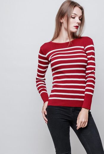 Pull marinière MELLA col rond noir   Rouge 1