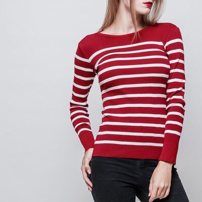 Pull marinière MELLA col rond rouge   Rouge