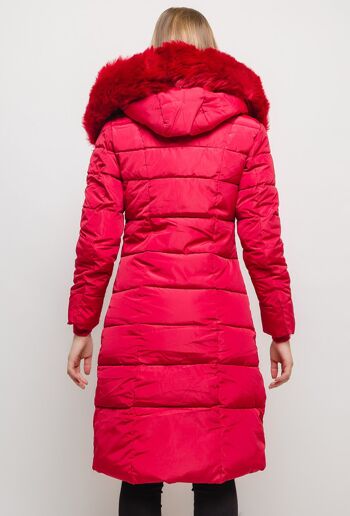 Manteau long à capuche avec fourrure LAURA rouge   Rouge 3