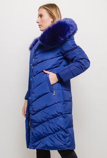 Manteau long à capuche avec fourrure LAURA bleu   Bleu 2