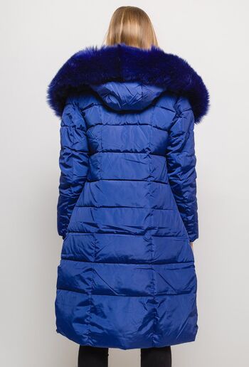 Manteau long à capuche avec fourrure LAURA bleu   Bleu 3
